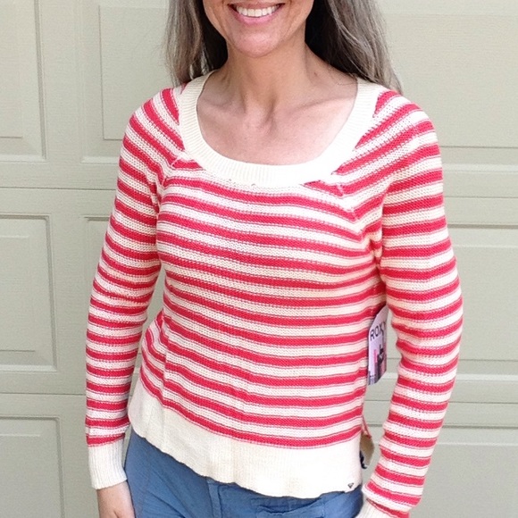 nwt ROXY starboard coral stripe sweater M L (K1) - Picture 1 of 8